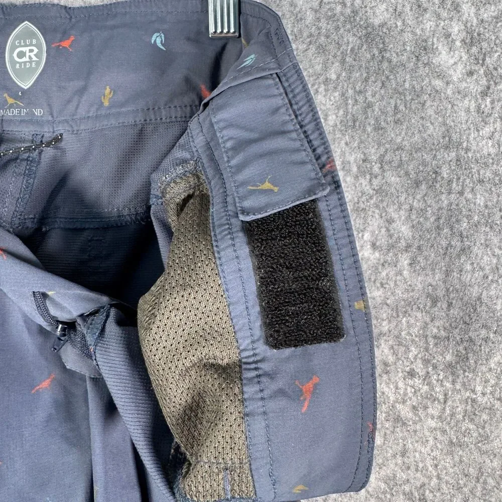 Club Ride Shorts Mens Size 34x11 Blue Cargo Cactus Bird Adjustable Waist